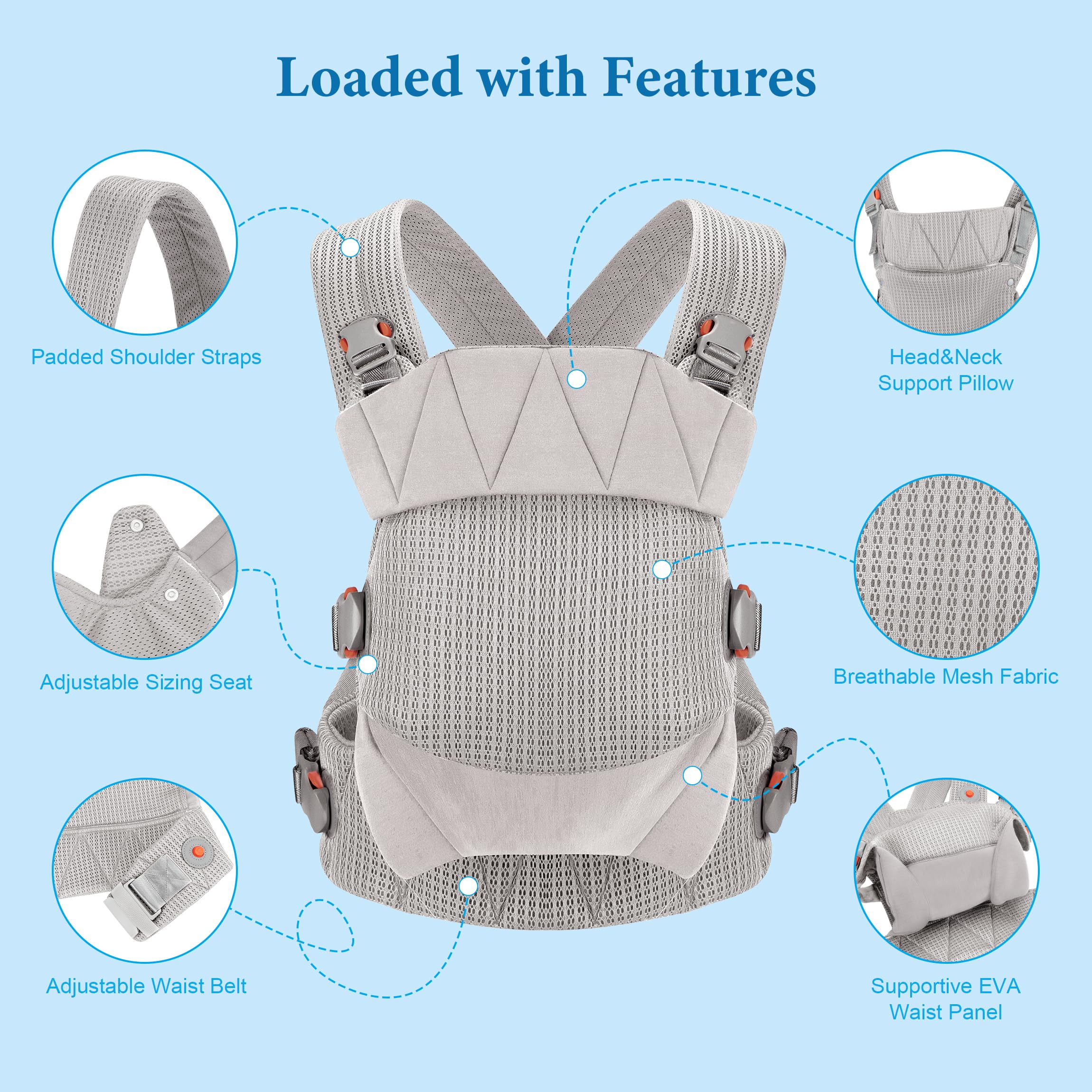 Huifen secure buckles and reinforced stitching ensure safe, hands-free movement.