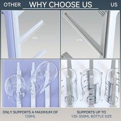 Huishun Baby Bottle Drying Rack side view highlights stable vertical branches for organized drying