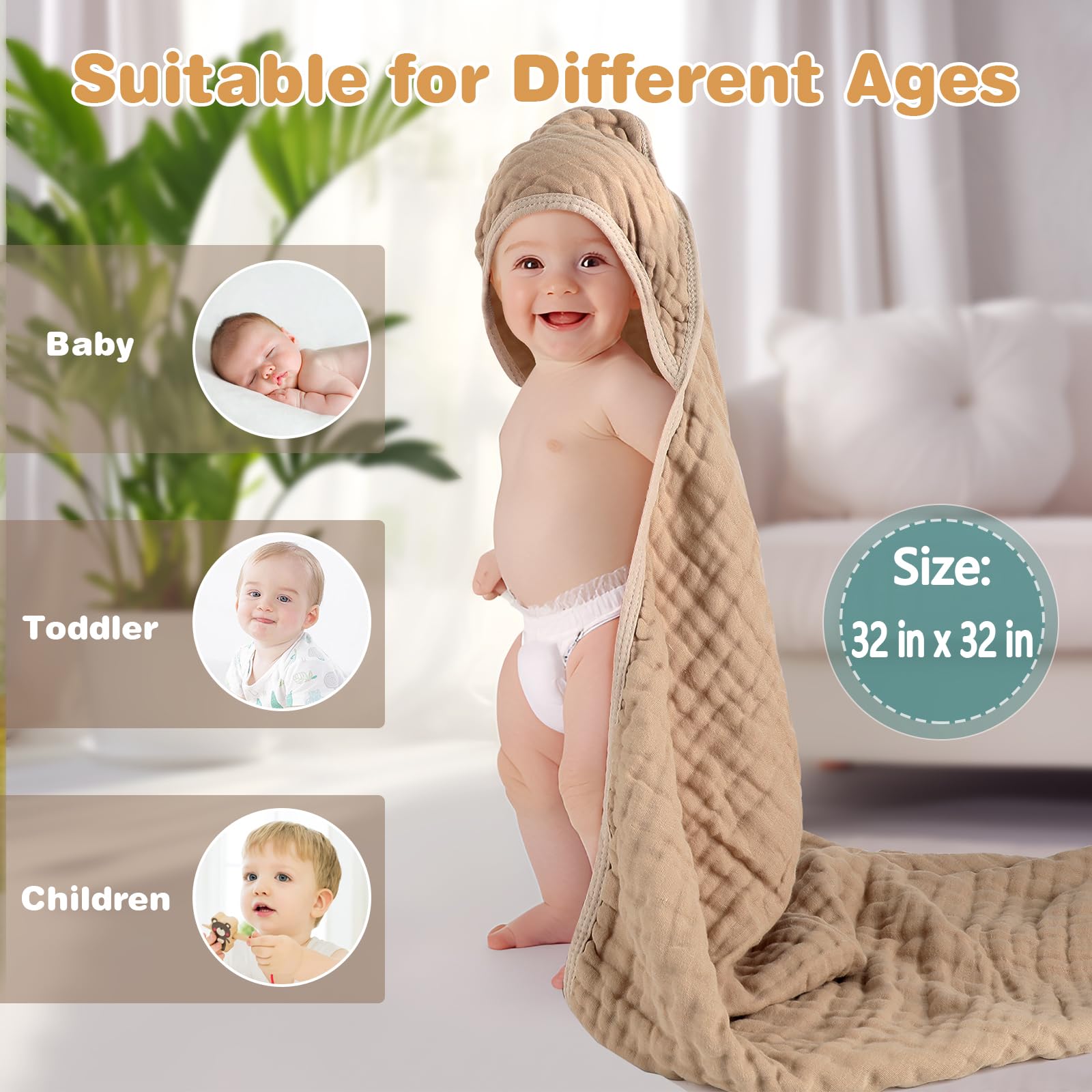 HUITAO quick-dry muslin dries faster after bath sessions.