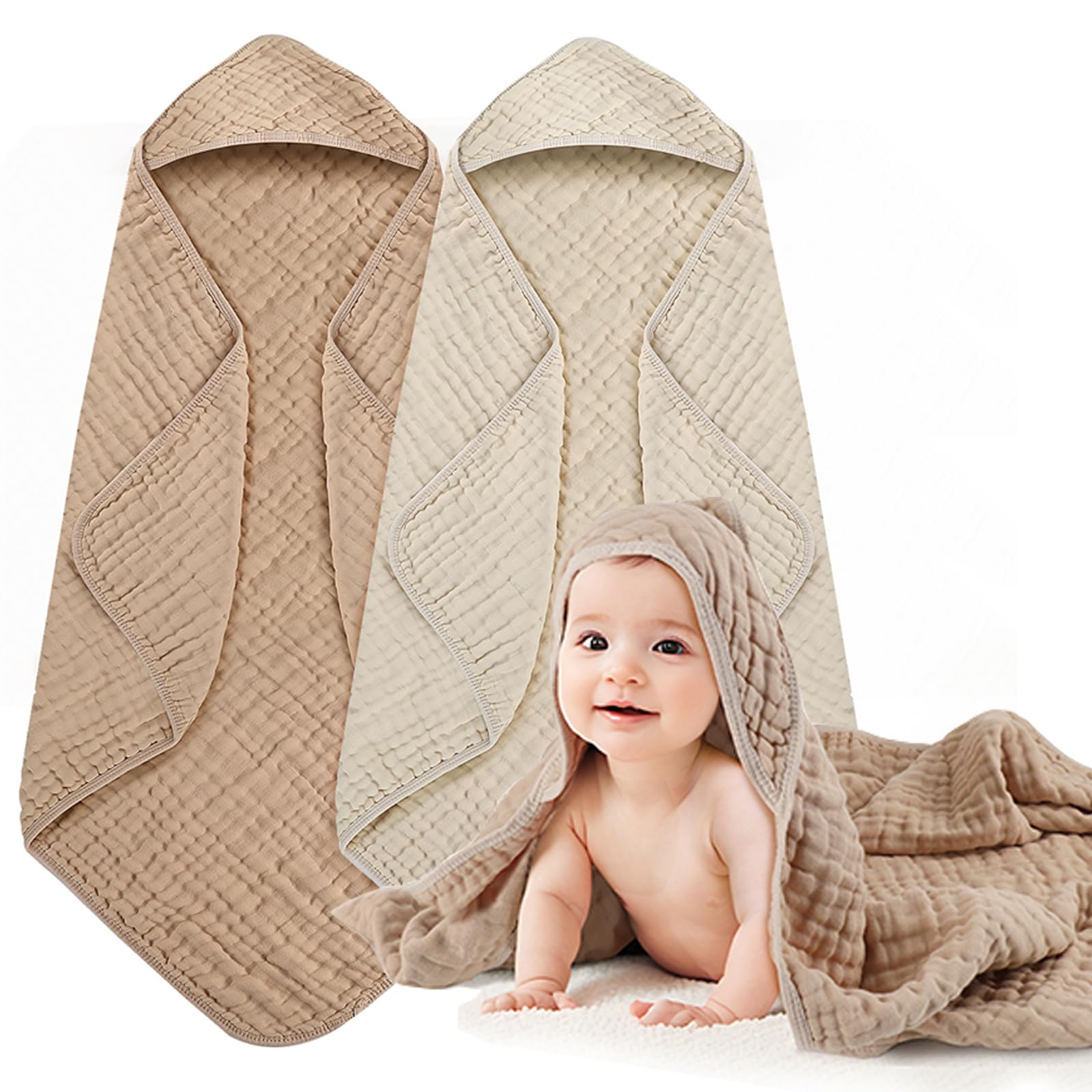HUITAO hooded towel newborn, 6-layer muslin absorption ideal for newborn baths.