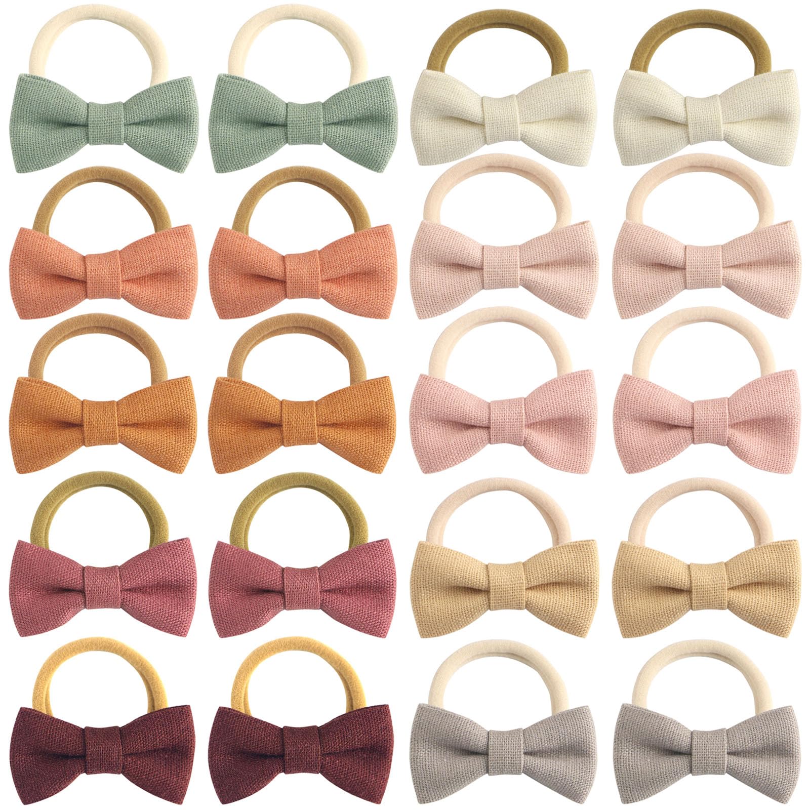 HUJIANWEN 24-pack linen bow hair ties in multicolor pastels offer gentle hold for everyday outfits