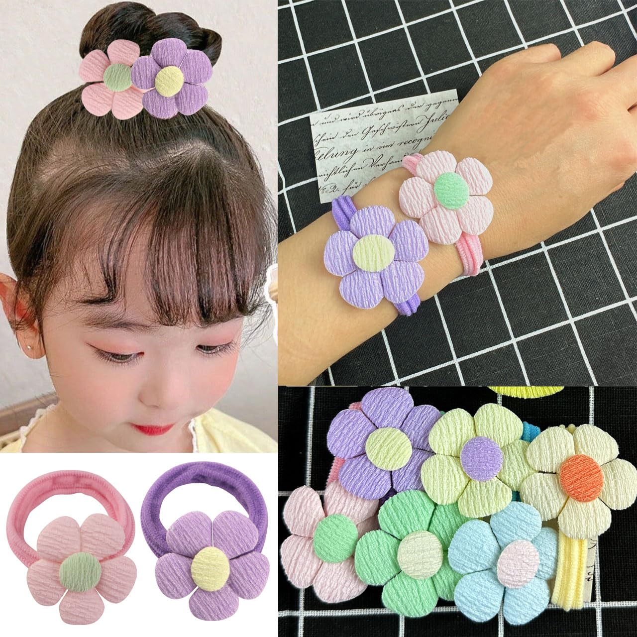 HUJIANWEN durable fabric hair ties close-up, long-lasting toddler and schoolday accessory.