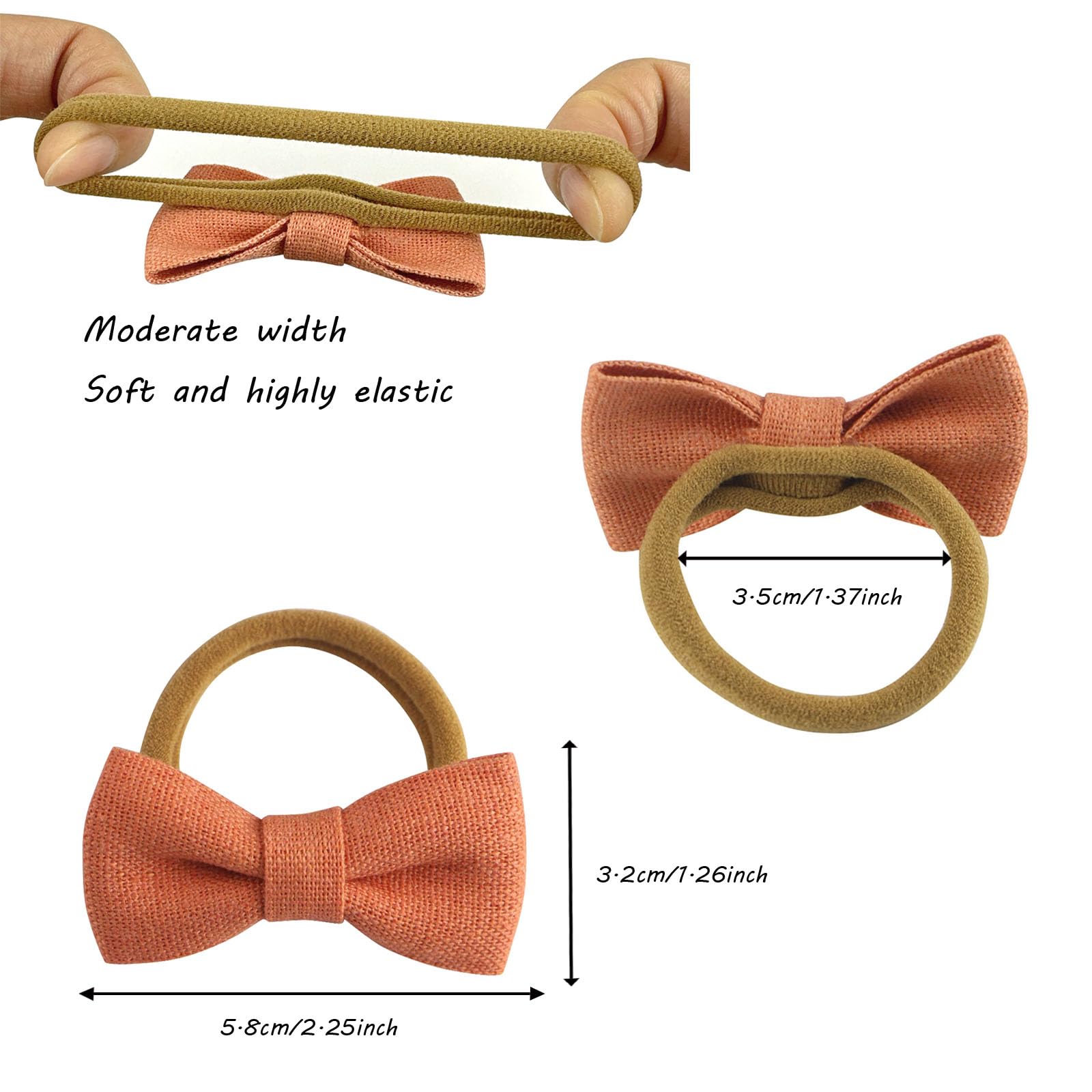 HUJIANWEN soft linen bow hair ties with gentle elastic protect delicate toddler hair