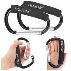 HUJOM stroller hooks in use during shopping for hands-free carrying
