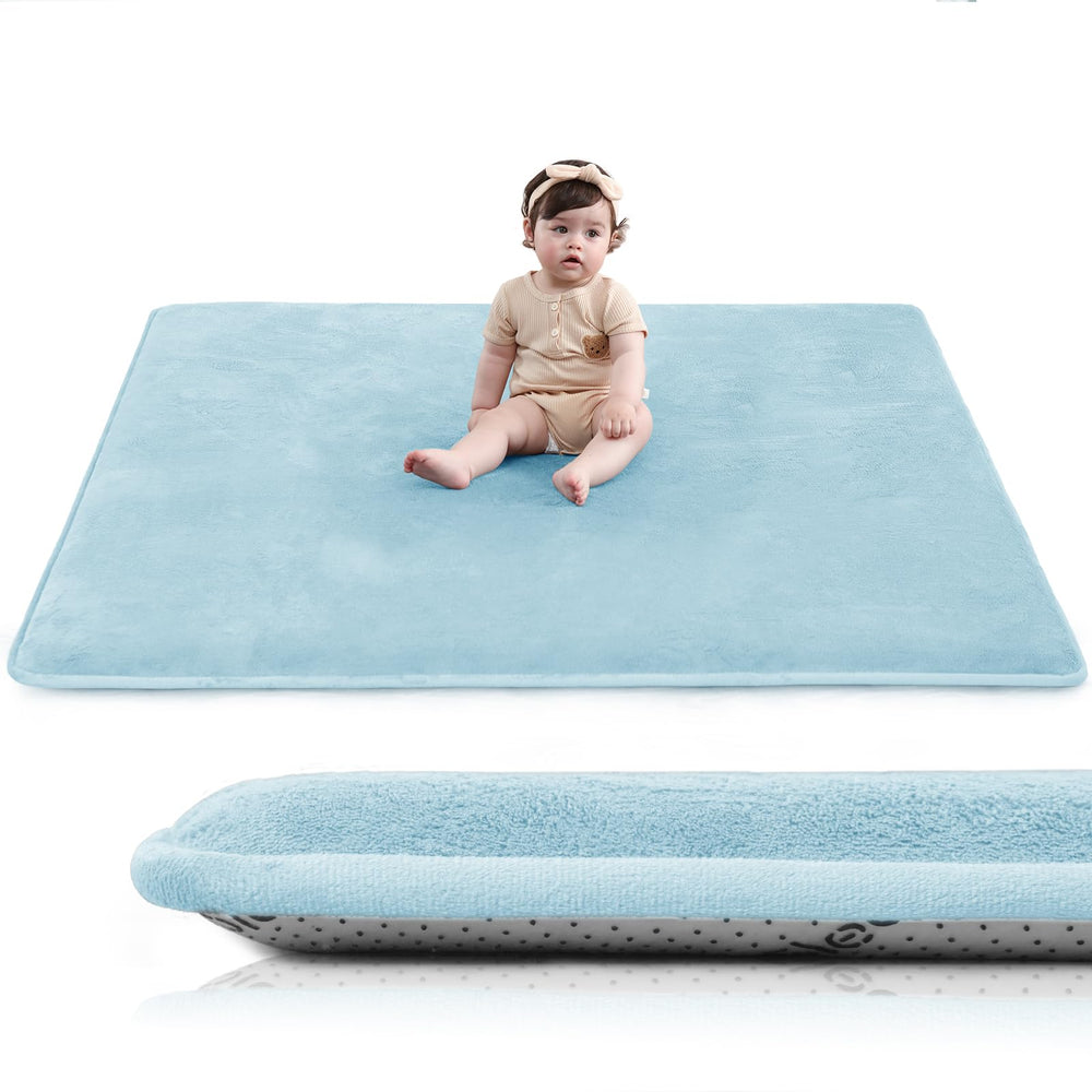 Huloo Sleep baby play mat features 1-3 inch thick foam for cushioned tummy time