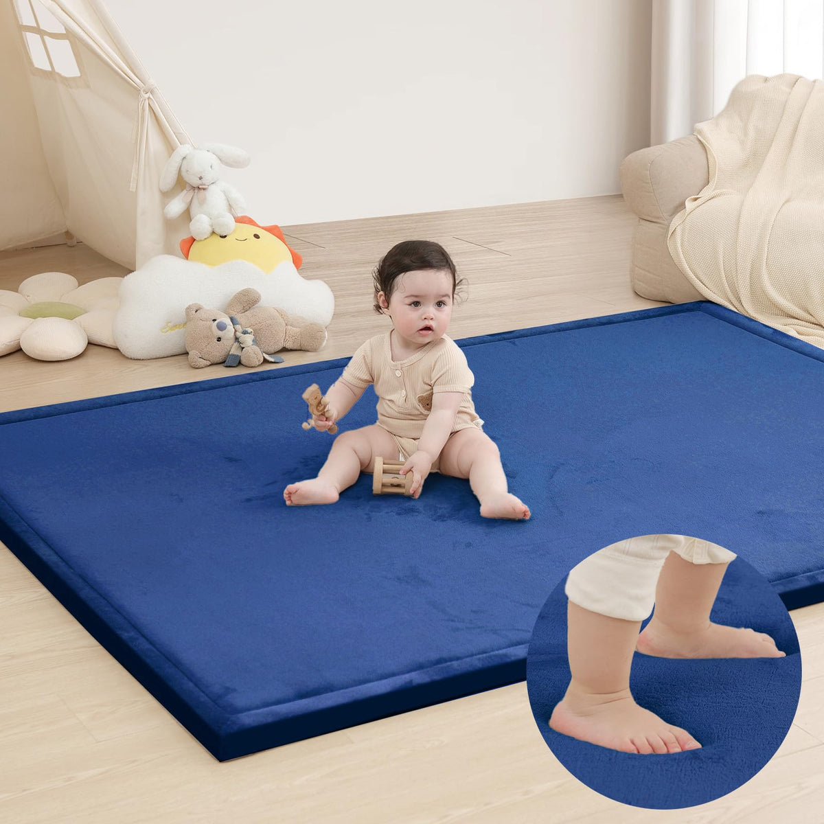 Huloo Sleep baby play mat close-up of memory foam cushion for comfy play