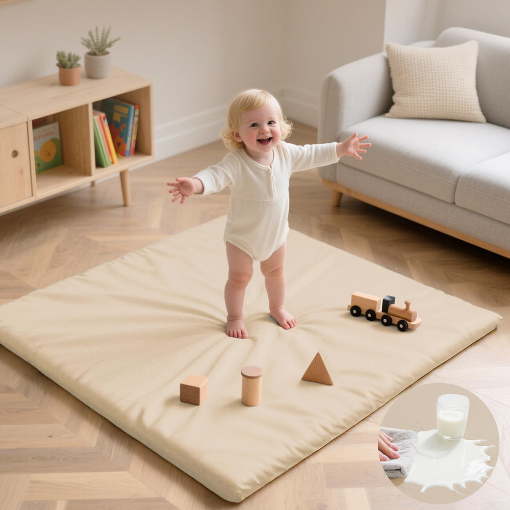 Huloo Sleep baby play mat 50x50 beige showing soft surface for baby playtime