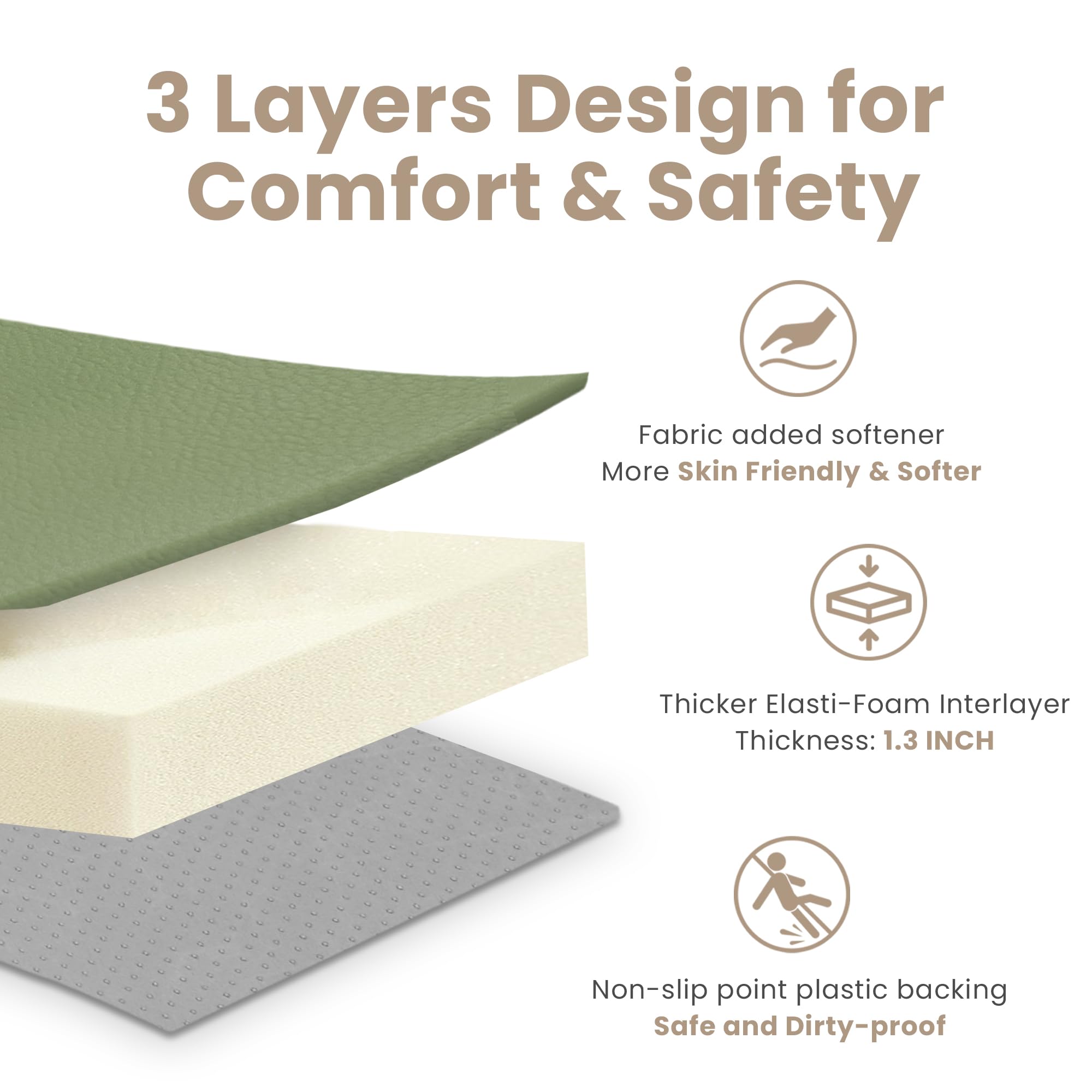 Huloo Sleep green play mat demonstrates easy-clean surface after spills and messes.