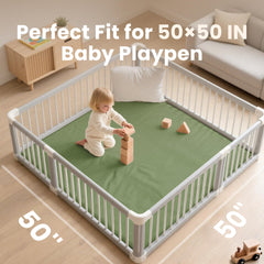 Huloo Sleep Play Mat green close-up highlights 1.3-inch padding for soft landings.