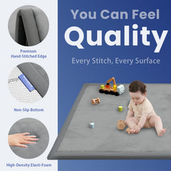 Huloo Sleep play mat corner detail highlights non-slip backing for confident crawling
