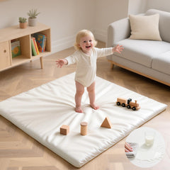 Huloo Sleep baby play mat cream full coverage provides cushioned space for playtime.