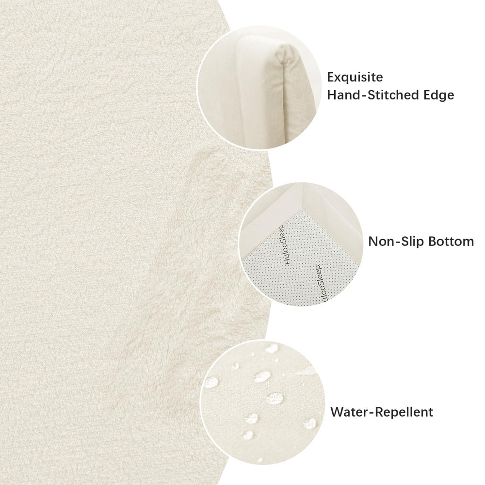 Huloo Sleep cream velvet fabric closeup highlights soft touch and durable surface.