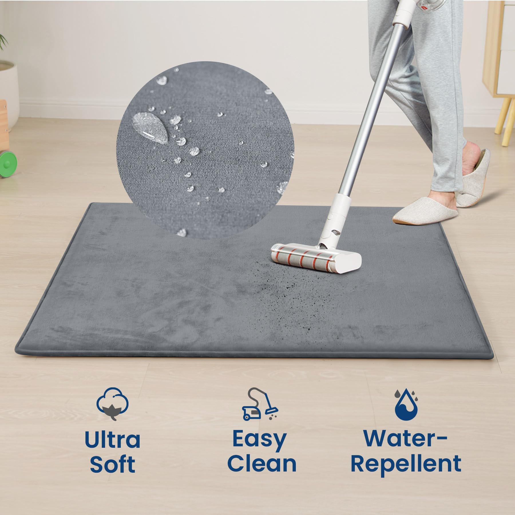Huloo Sleep mat in dark grey color hides everyday messes during play
