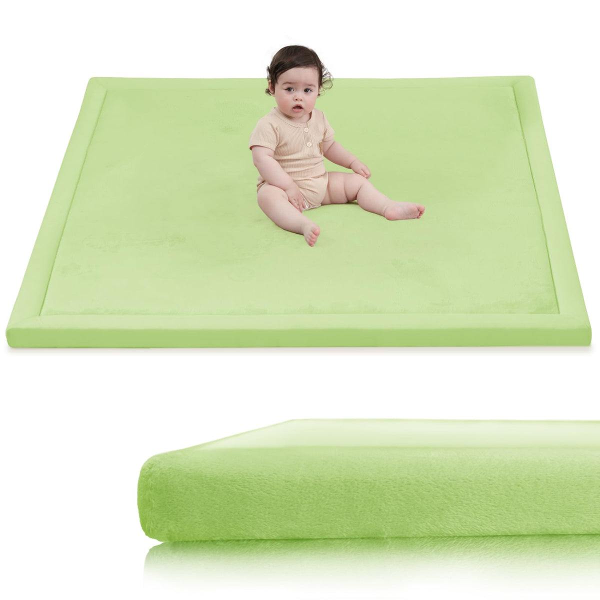 Huloo Sleep baby play mat closeup shows plush velvet surface for cozy tummy time.