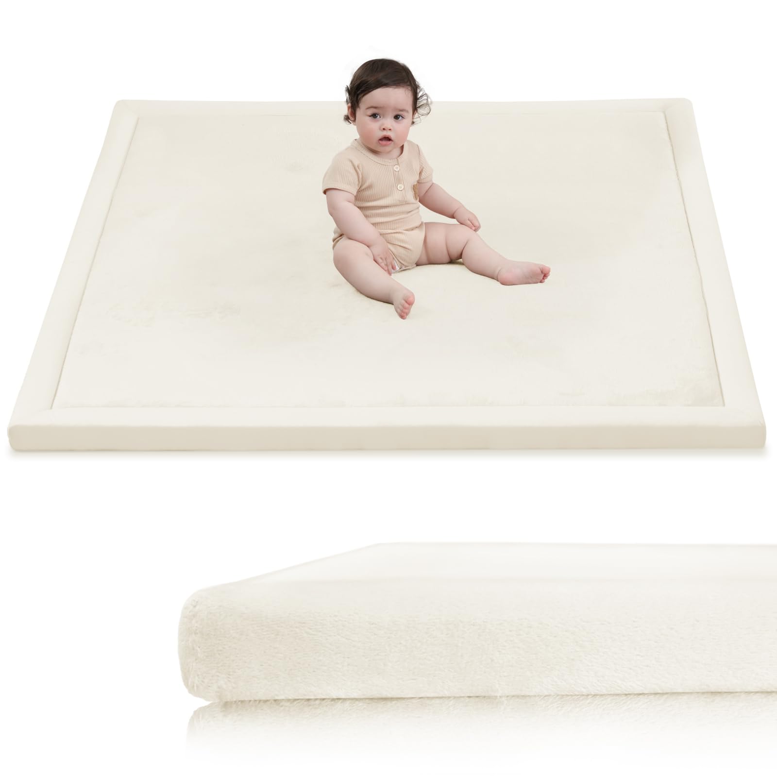 Huloo Sleep Baby Play Mat foam-detail shows plush 1.3-inch cushioning for comfy tummy time.