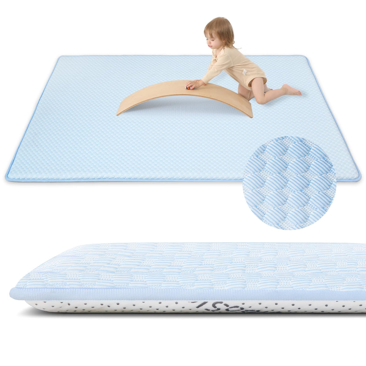 Huloo Sleep baby play mat front view for roomy tummy time and play.