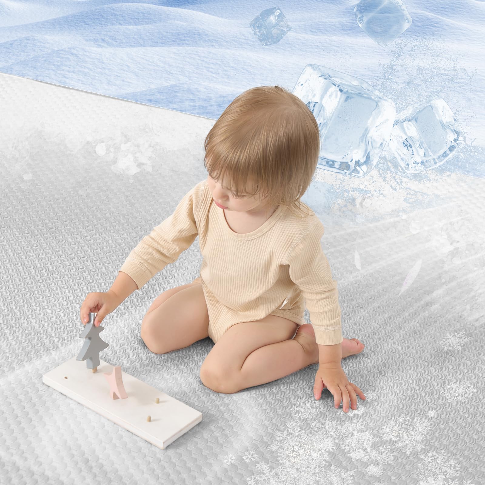 Huloo Sleep Baby Play Mat grey side angle demonstrates stable non-slip backing