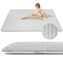 Huloo Sleep Baby Play Mat gray top view shows plush cushioning for tummy time
