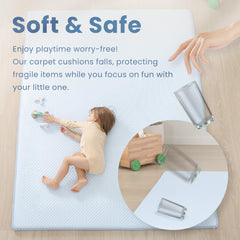 Huloo Sleep Baby Play Mat in a room showing light blue color and layout fit