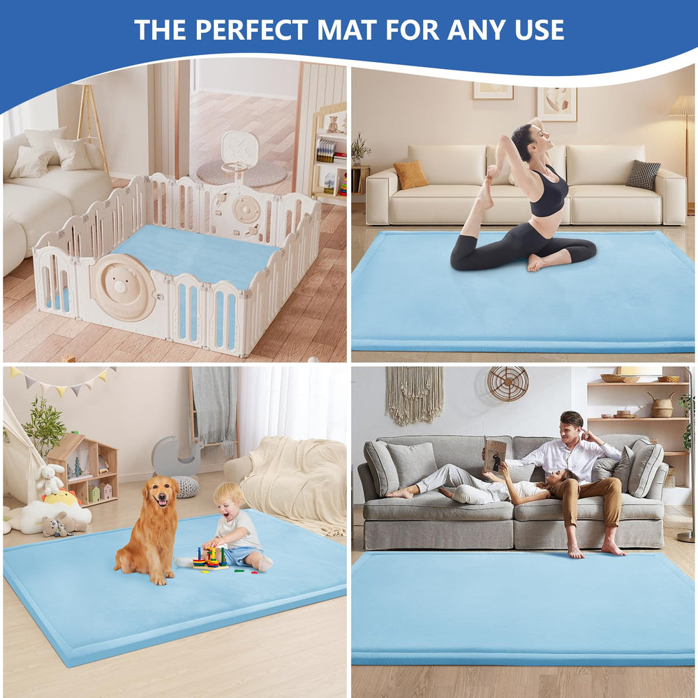 Huloo Sleep Baby Play Mat light blue tatami-style design complements living spaces