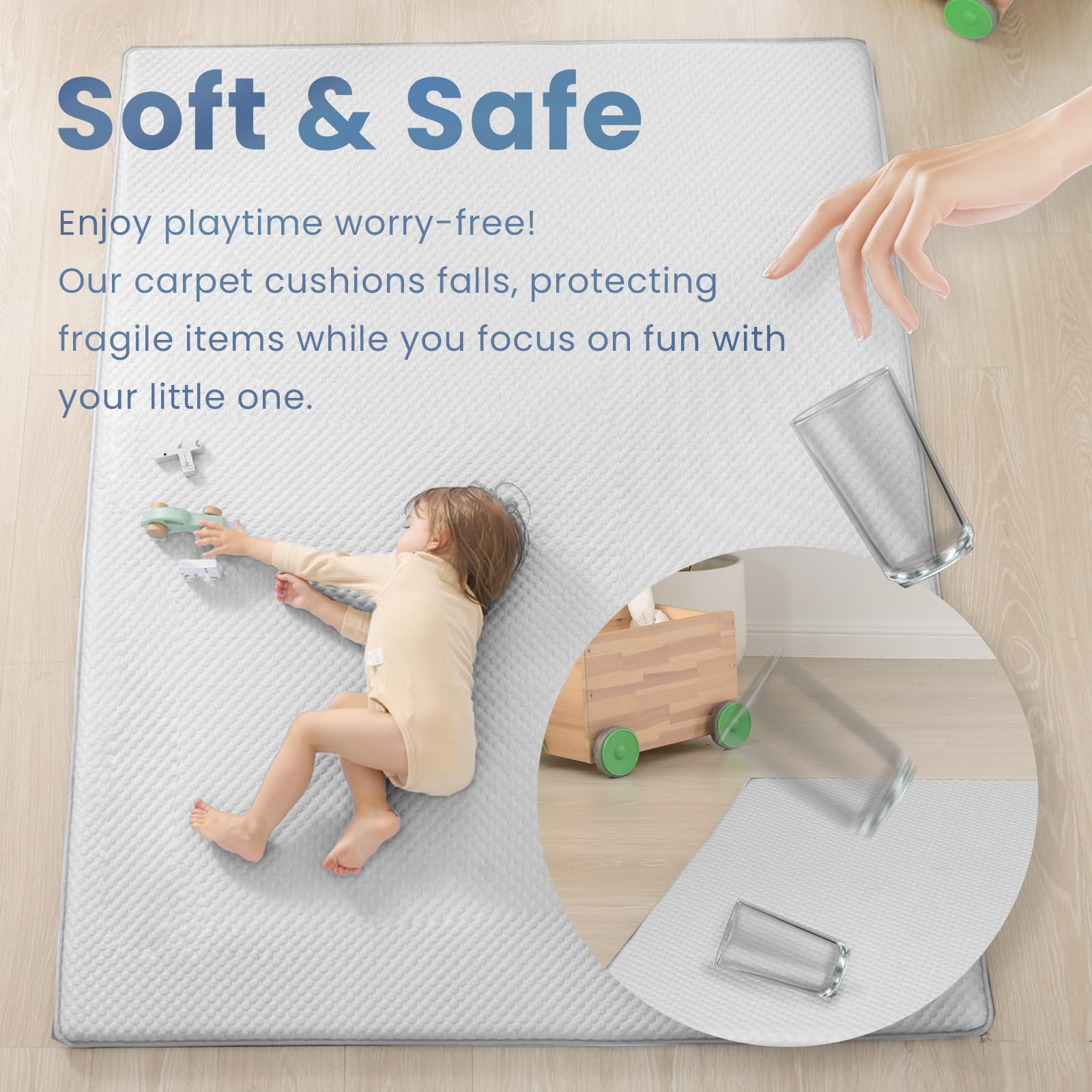 Huloo Sleep Baby Play Mat memory foam closeup highlights dense, supportive foam