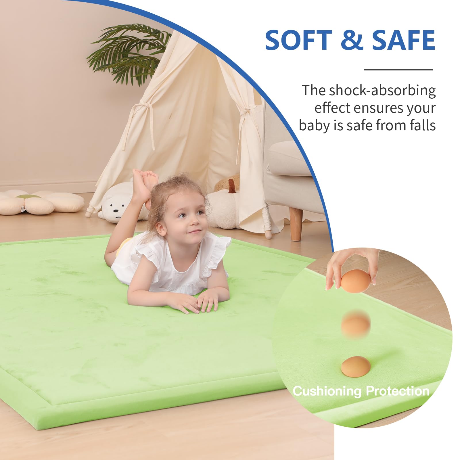 Huloo Sleep non-slip backing keeps play area stable on hardwood floors.
