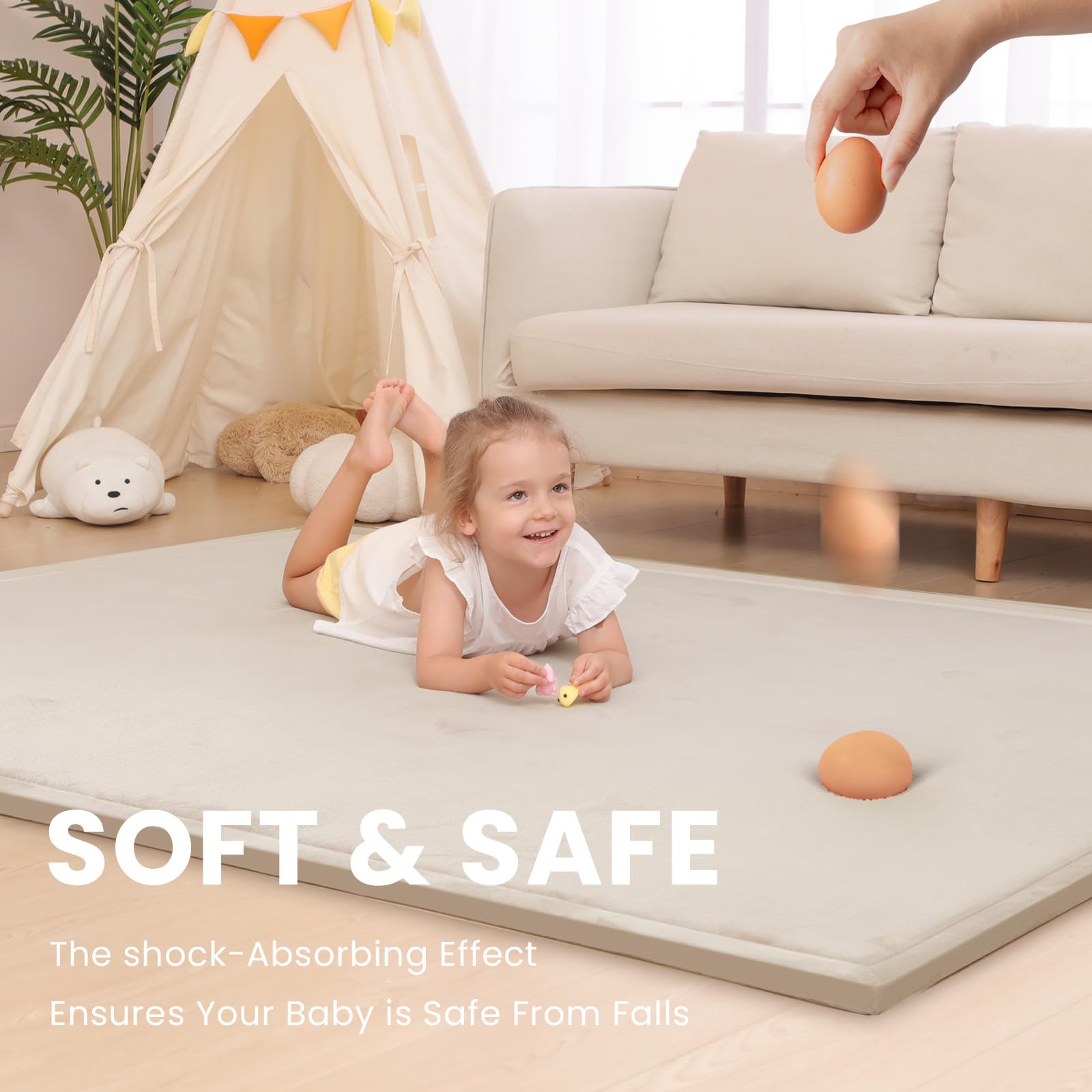 Huloo Sleep baby play mat non-slip bottom ensures secure crawls and play sessions.