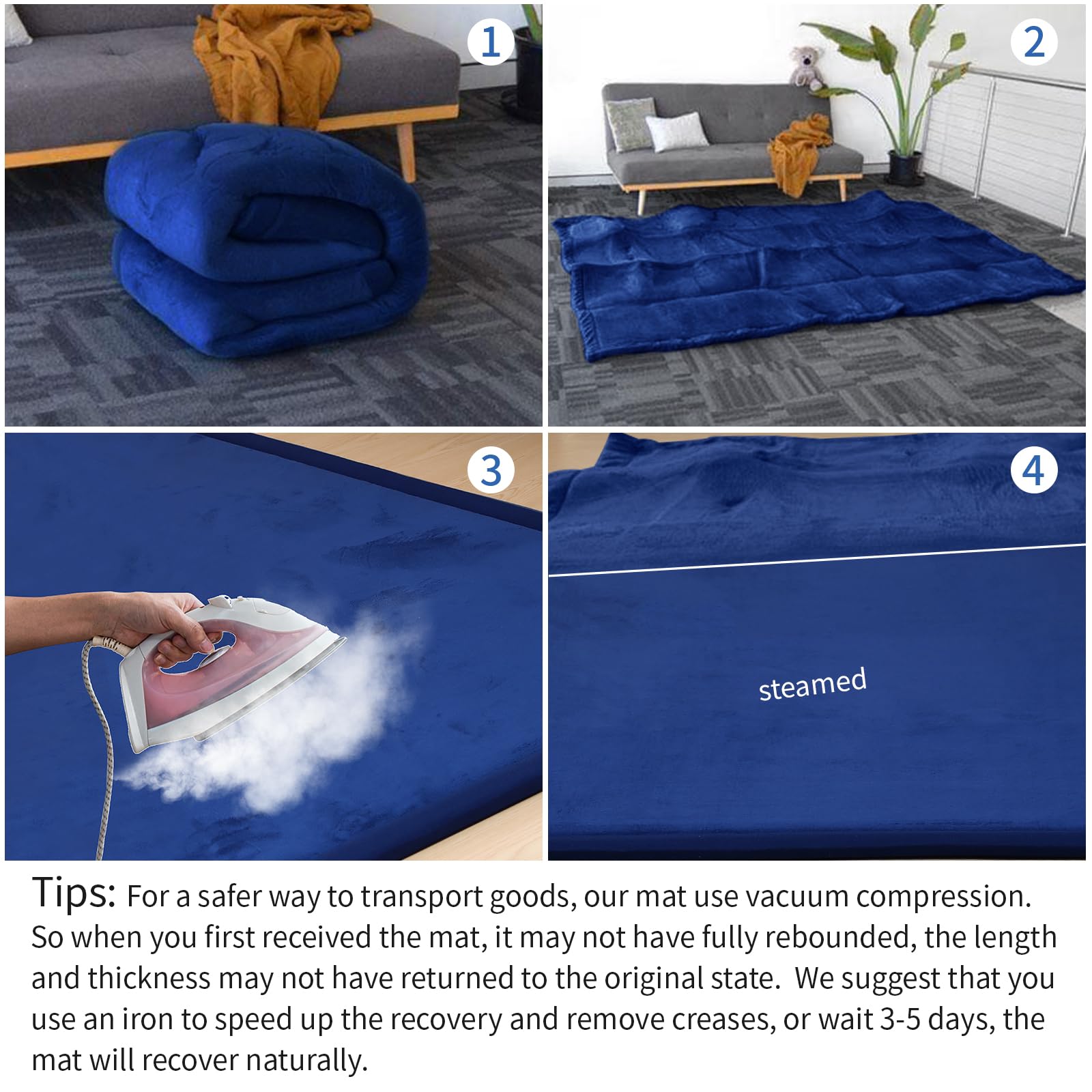 Huloo Sleep Baby Play Mat royal blue color brightens play spaces.