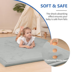 Huloo Sleep baby play mat water-repellent soft velvet texture ready for spill cleanup.