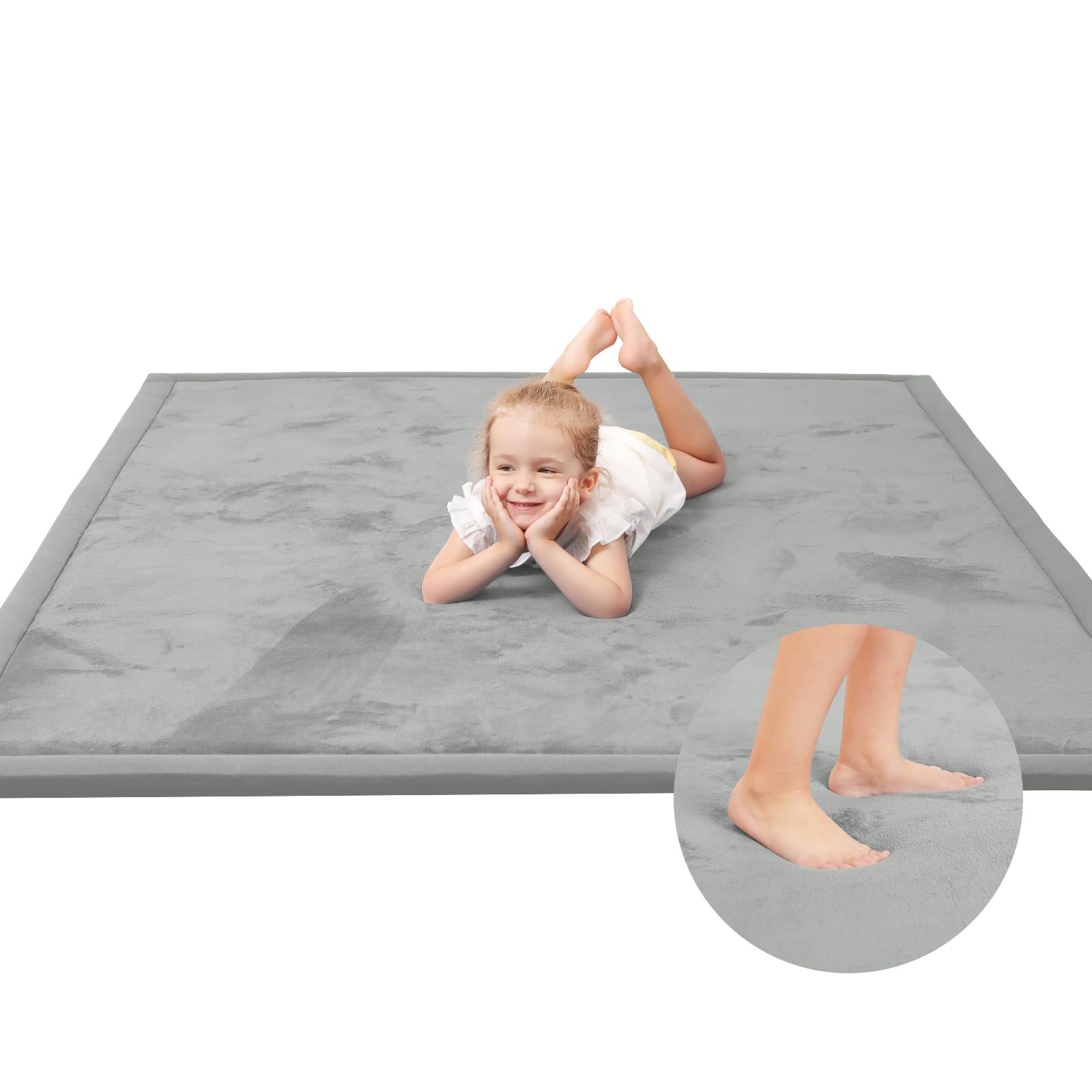 Huloo Sleep baby play mat wide view showing 74×50 inch coverage for spacious playtime