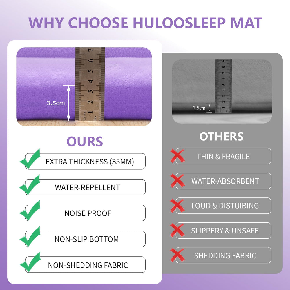 Huloo Sleep lavender tatami-style rug blends with nursery decor.