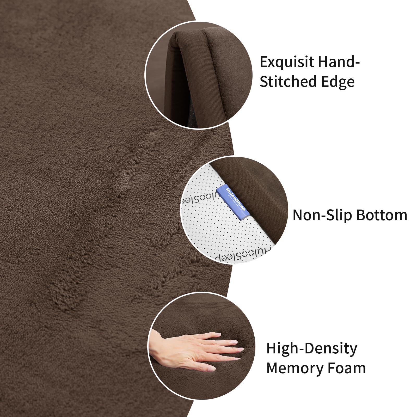 Huloo Sleep memory foam close-up highlights soft, non-toxic velvet surface.