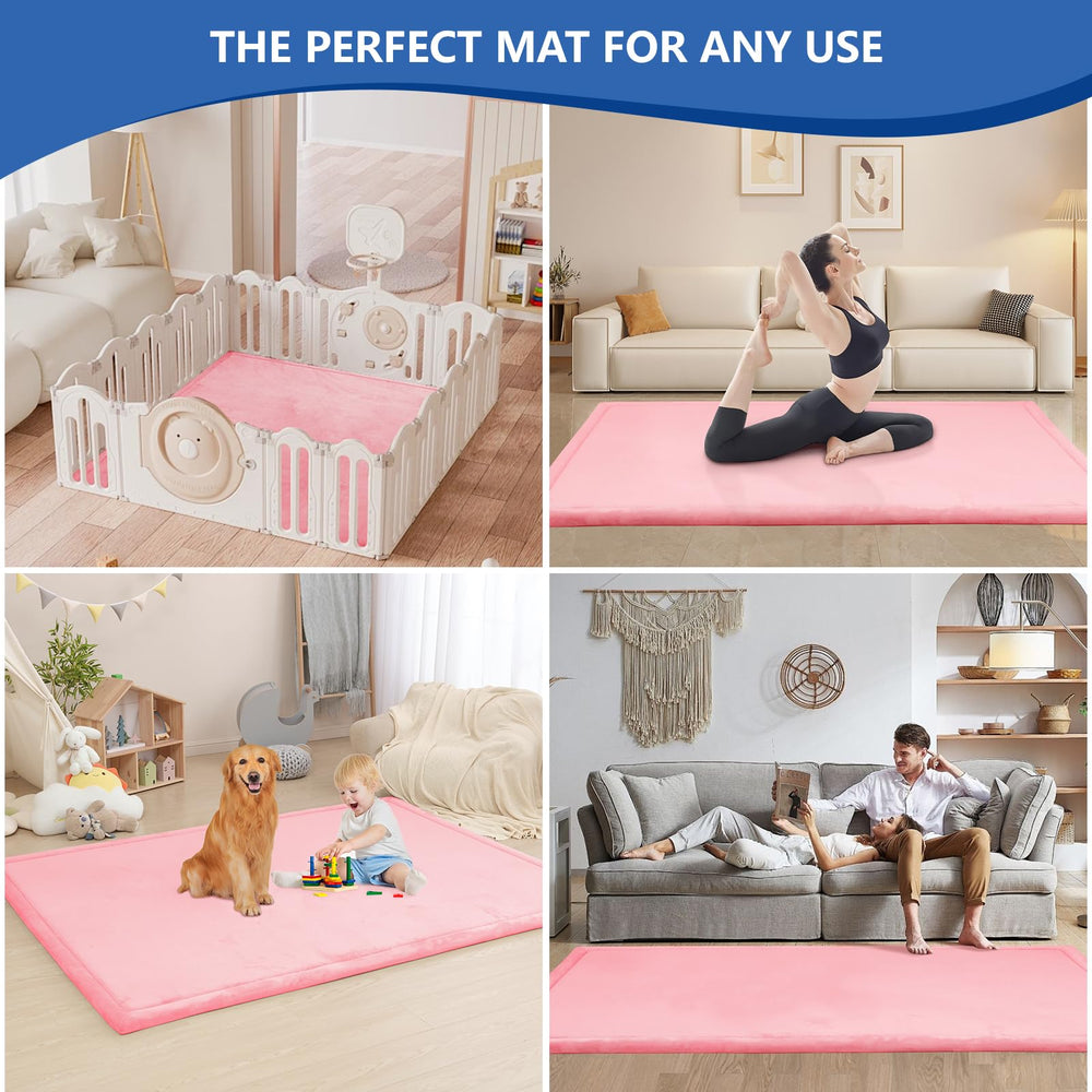 Huloo Sleep non-slip pink play mat keeps babies secure during play.