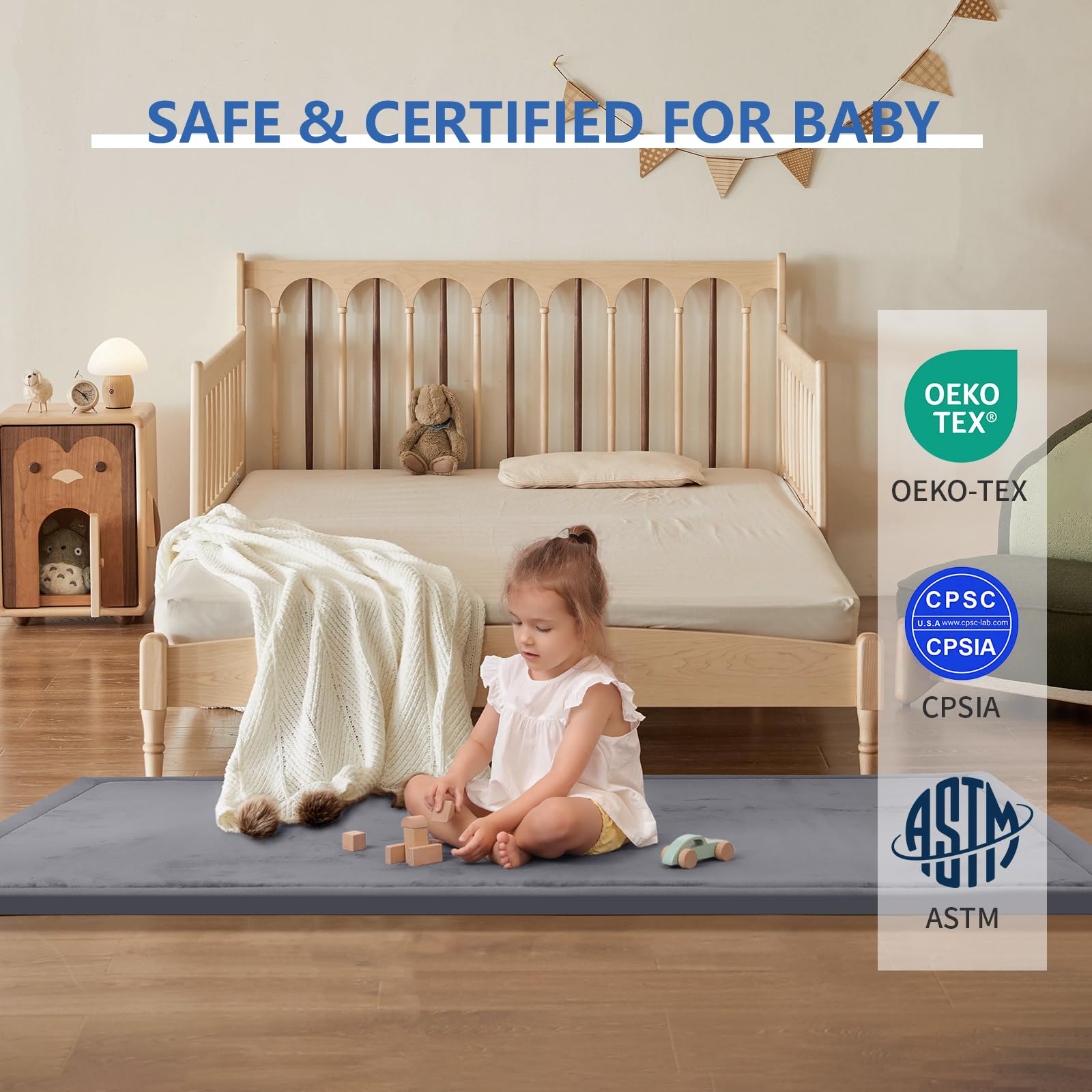 Huloo Sleep Play Mat tummy-time scene encourages exploration on soft cushioning.