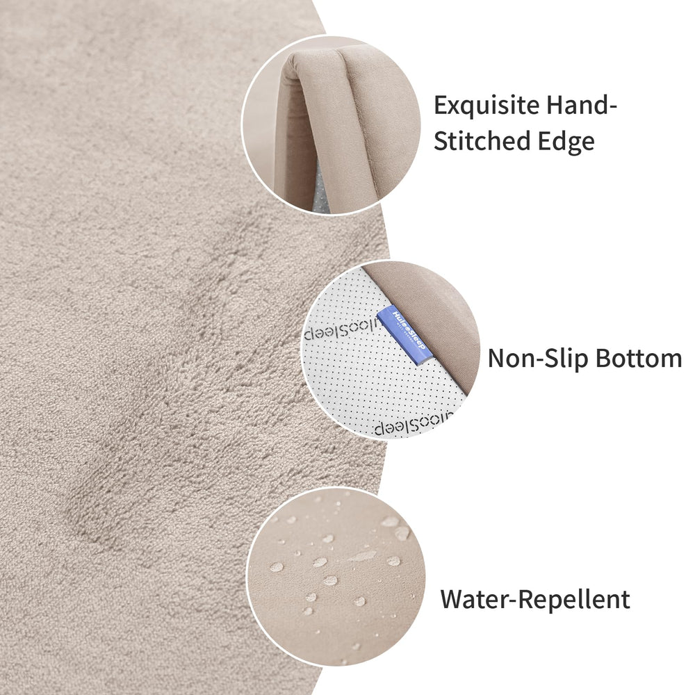 Huloo Sleep beige tatami-style close-up highlights plush coral velvet texture