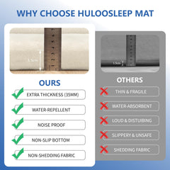 Huloo Sleep tatami-style mat shown as yoga surface blending with living room decor