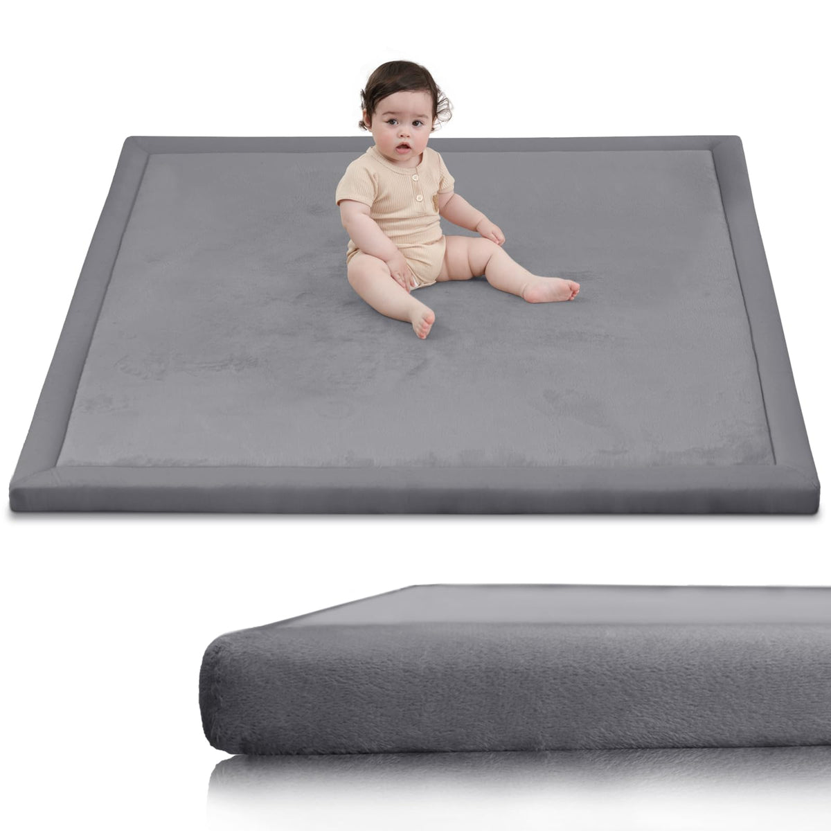 Huloo Sleep ultra-soft baby play mat 50x50 laid flat for safe floor play and comfort.