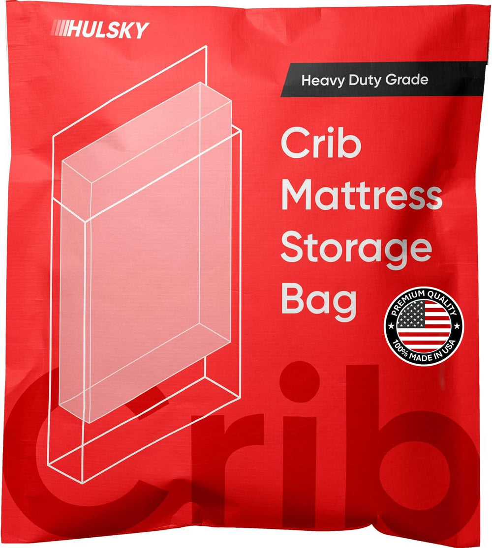 Hulsky crib mattress storage bag closeup shows tear-resistant material for durable protection.