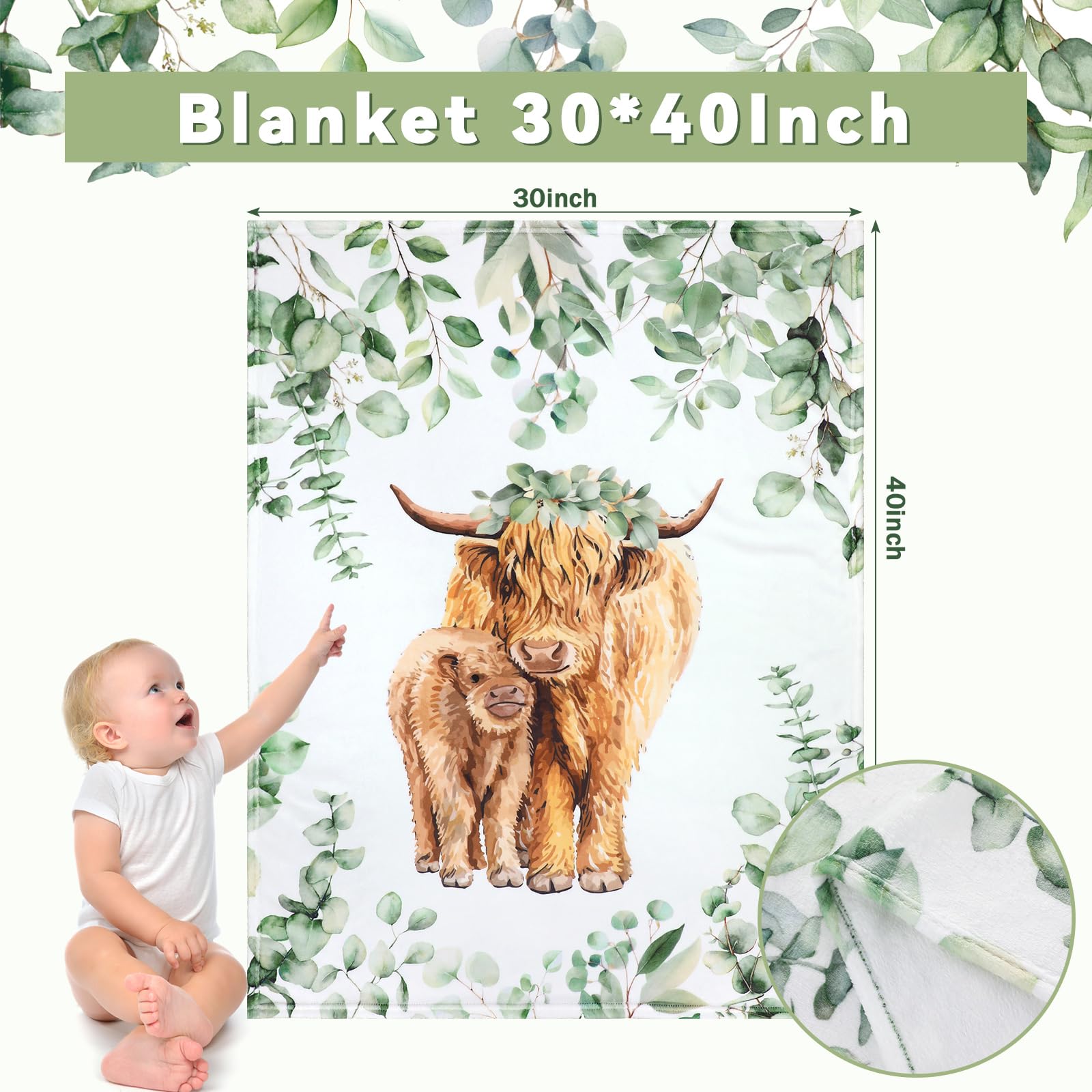 HunnmingRe Highland Cow sheet fitted image shows snug elastic fit for crib safety