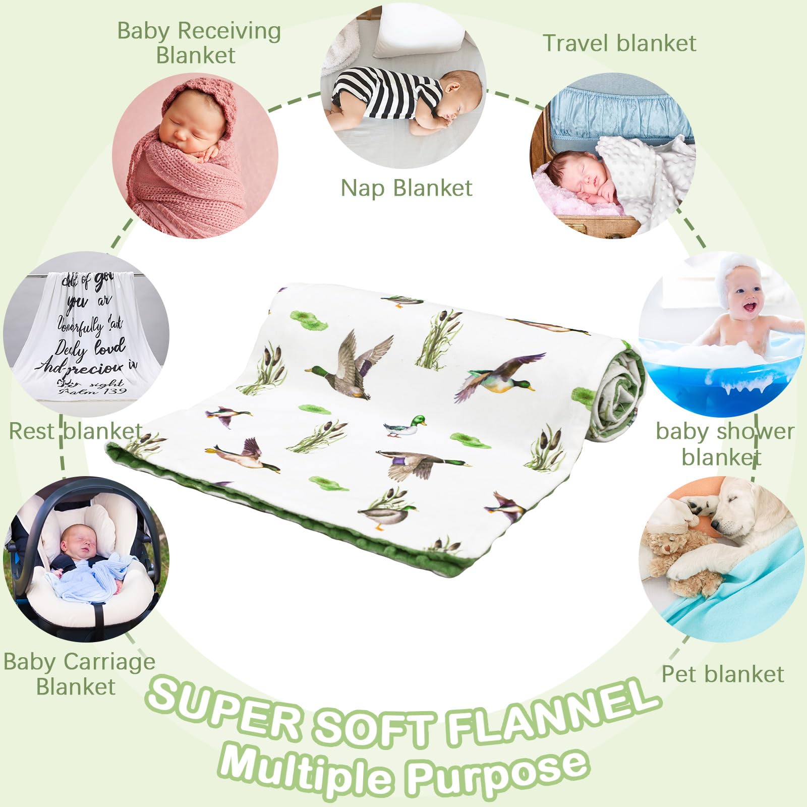 HunnmingRe Mallard Duck Infant Blanket close-up highlights cozy fabric texture for sensory comfort