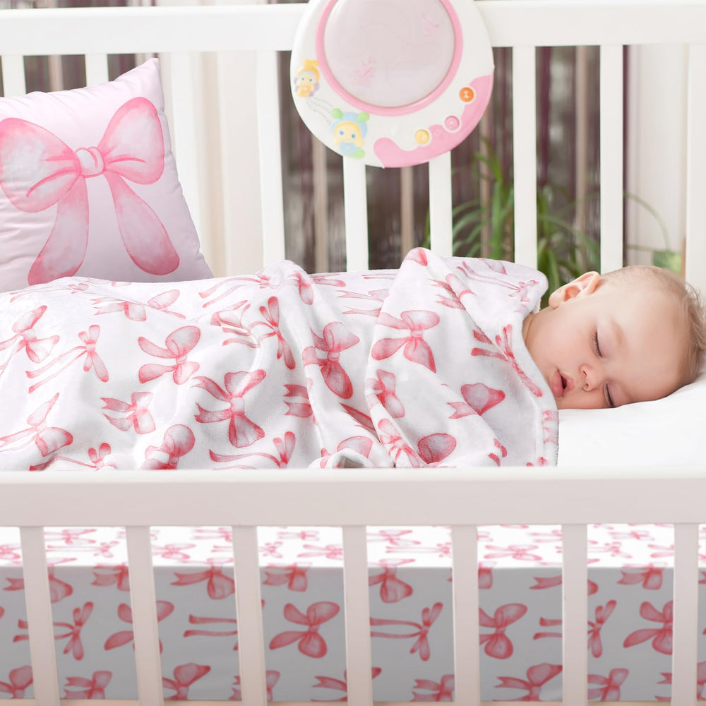 HunnmingRe pink bow pattern detail demonstrates charming nursery style