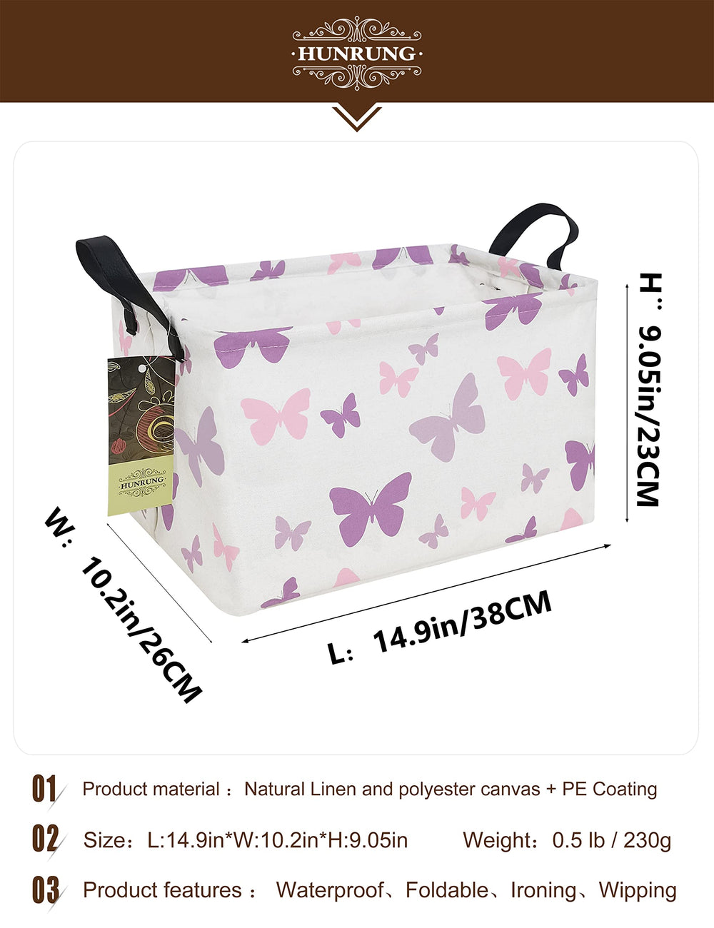 HUNRUNG canvas organizer bin with toys inside enables easy cleanup after play.