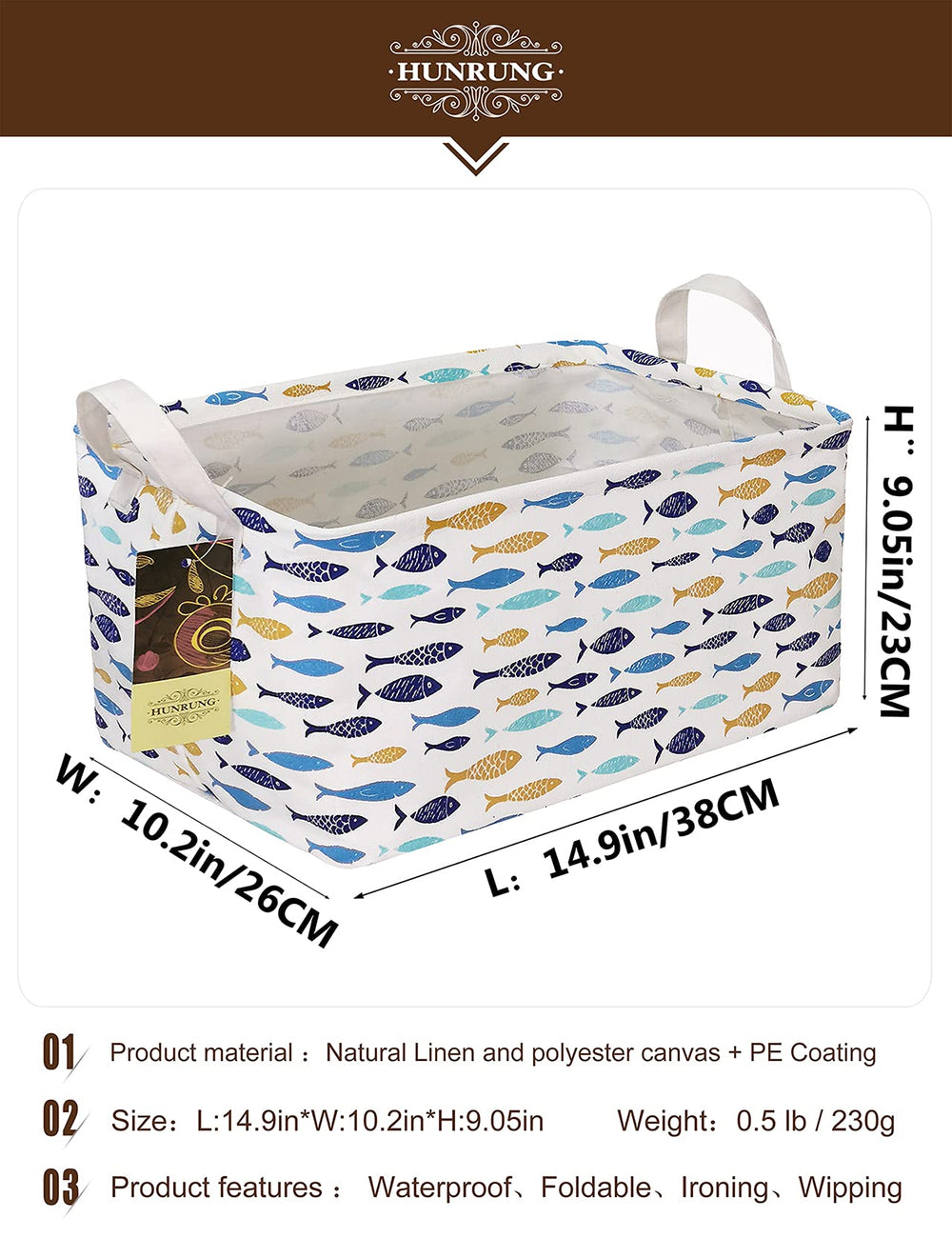 HUNRUNG canvas organizer bin with handles makes carrying laundry and toys easy.