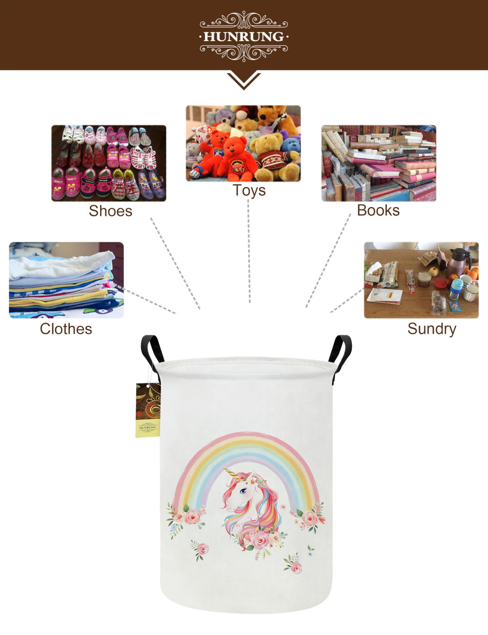 HUNRUNG collapsible laundry bin folds flat for space-saving storage in small apartments