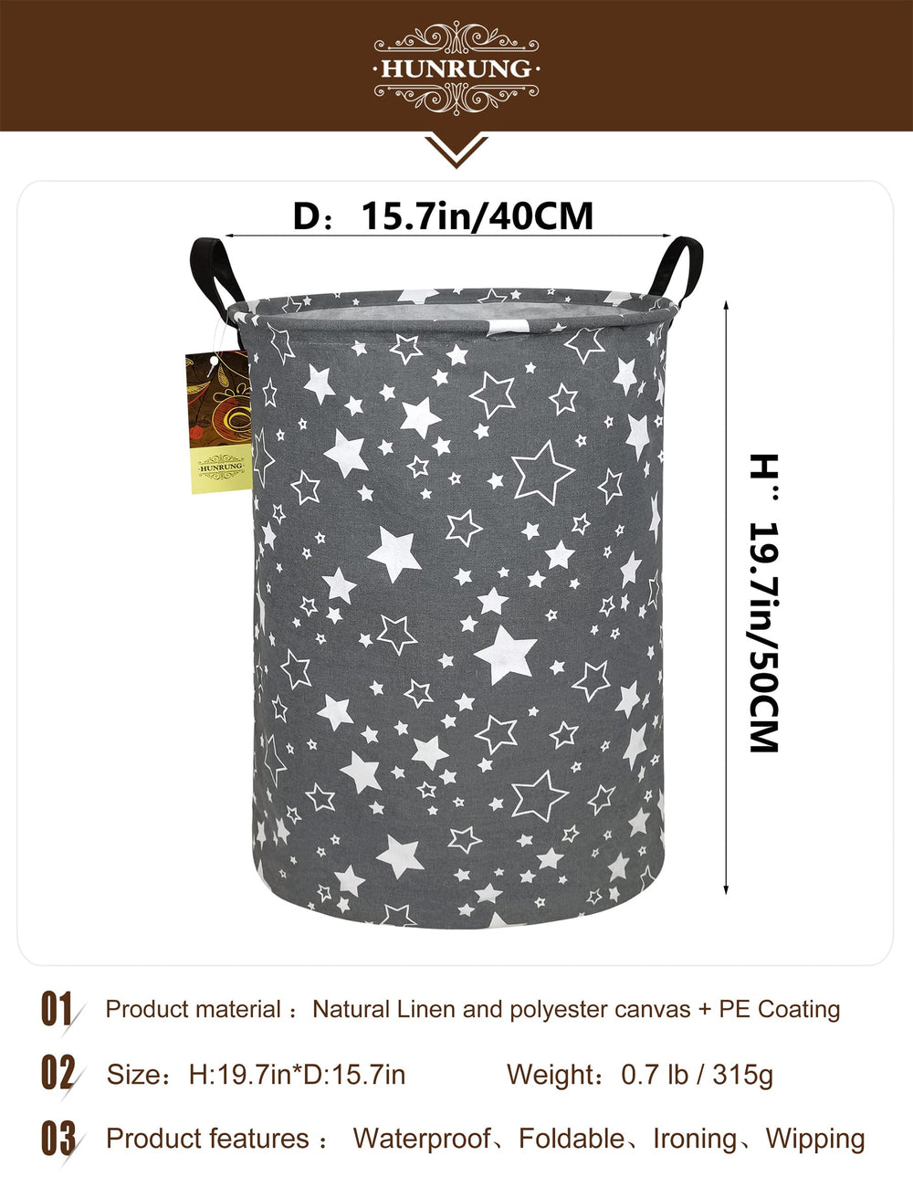 HUNRUNG large canvas storage basket highlighting spacious capacity for toys and clothes.
