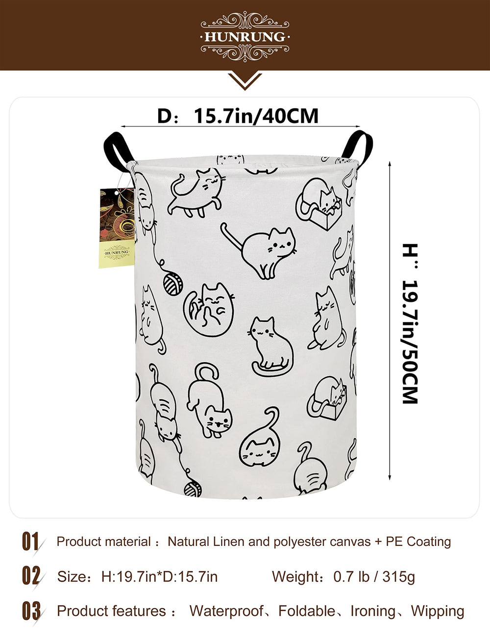 HUNRUNG laundry hamper canvas fiber closeup highlights durable material for daily laundry.