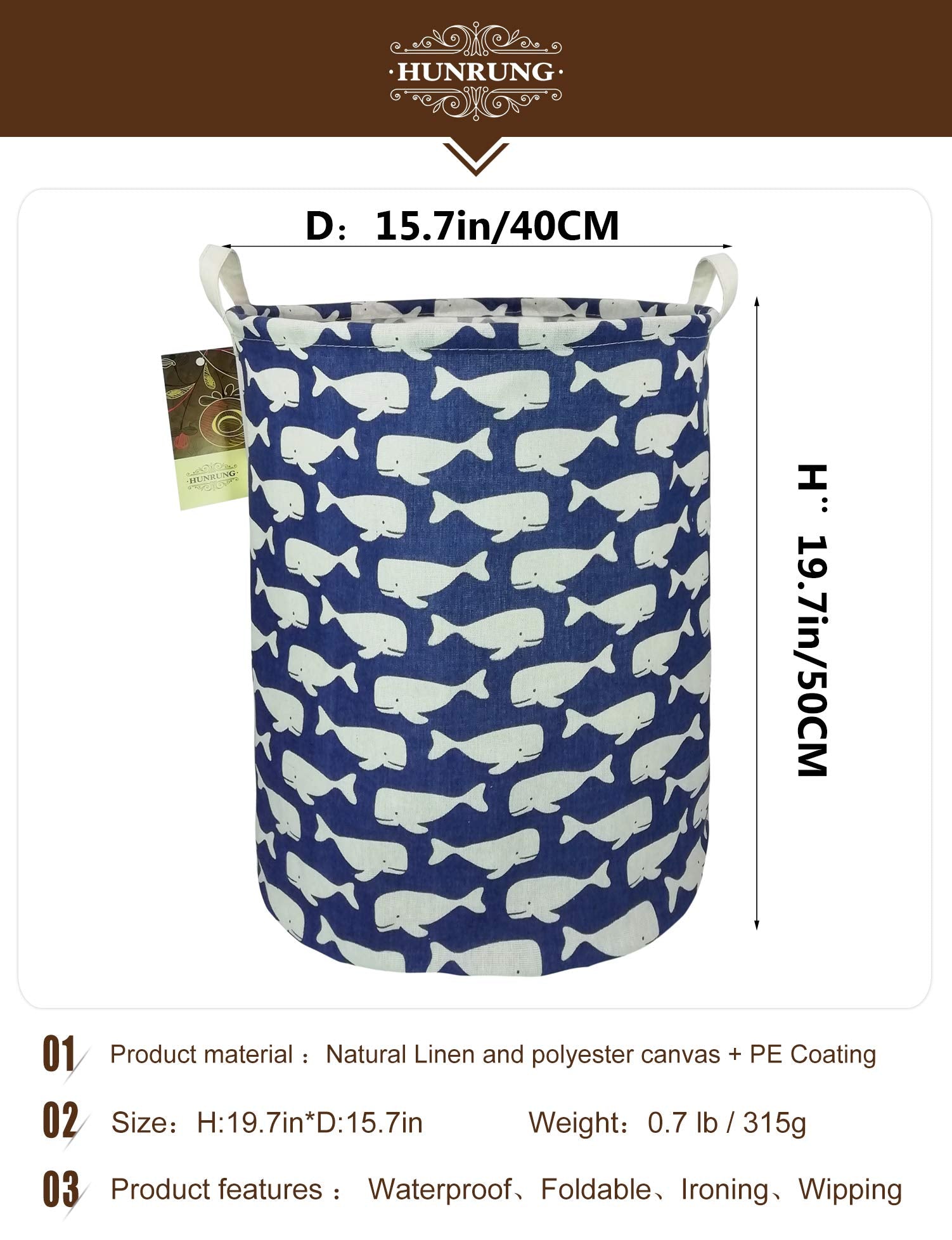 HUNRUNG laundry hamper collapsible design for compact storage when not in use.