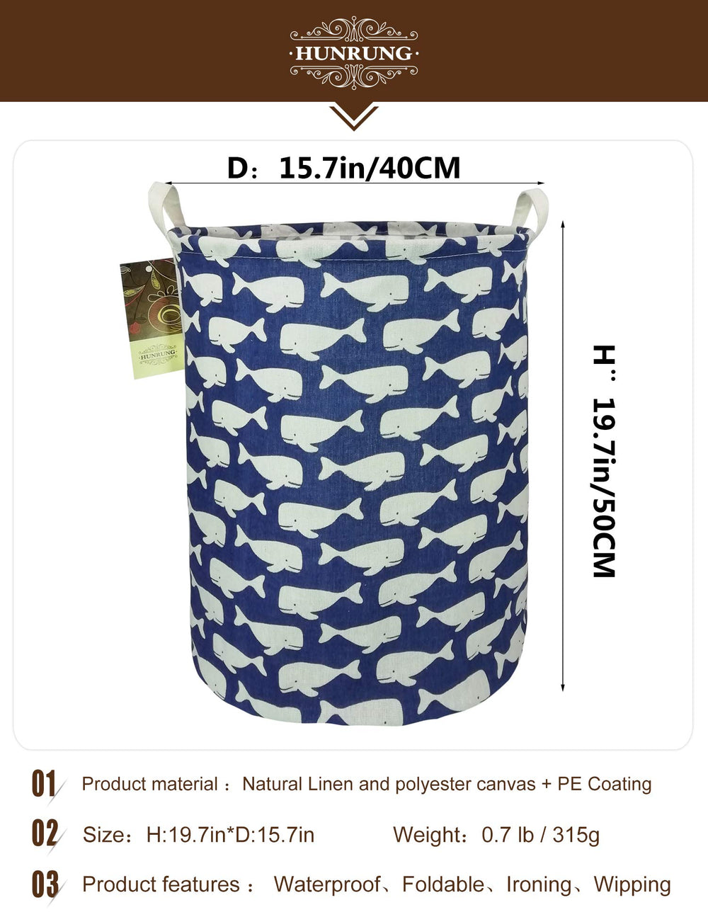 HUNRUNG laundry hamper collapsible design for compact storage when not in use.