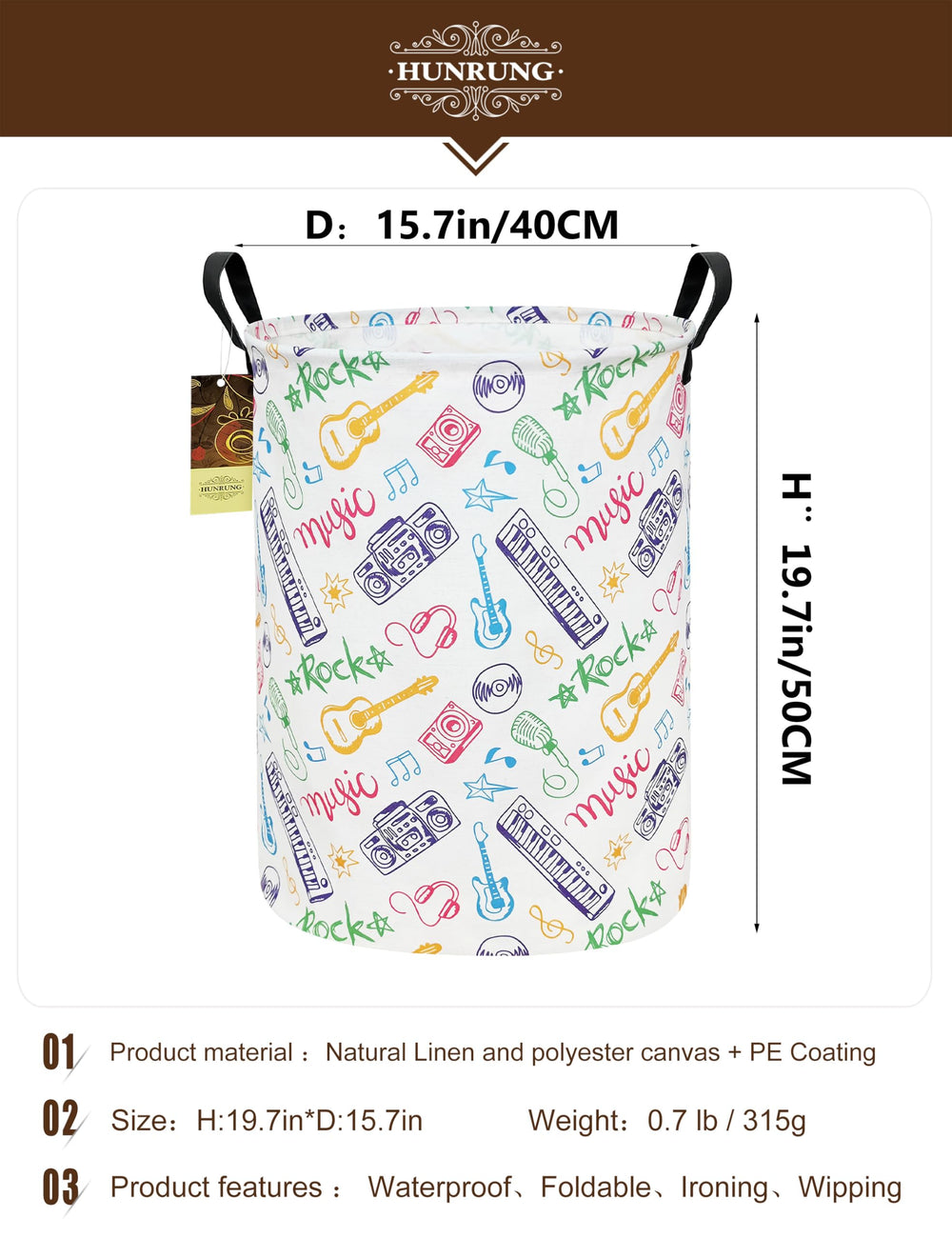 HUNRUNG laundry hamper collapsible-foldable frame saves space when not in use.