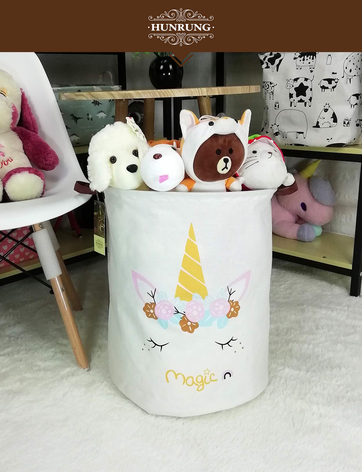 HUNRUNG Laundry Hamper collapsible side demonstrates space saving design